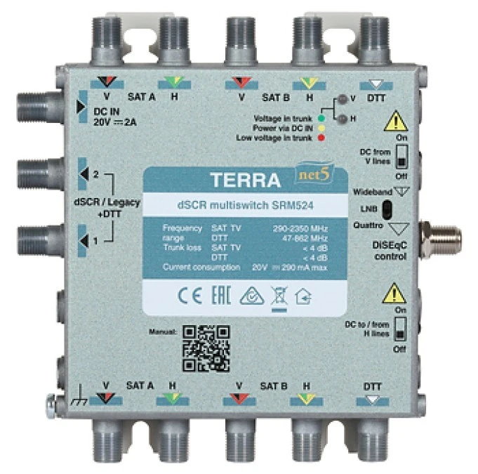 Multiswitch przelotowy SRM‑524 Terra z aktywnym torem FM/DAB/DVB‑T i wbudowanym AGC ‑ klasa A system Digital SCR/Unicable - obrazek 1