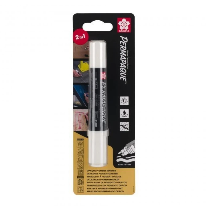 Marker Permapaque Dual Point biały, Sakura SKBLXZPKTN1C - obrazek 1