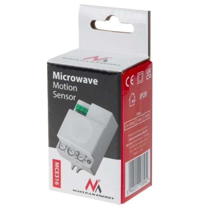Mikrofalowy czujnik ruchu Maclean, zasięg 8m, max. obciążenie 1200W, IP20, 5.8 GHz, MCE316 - obrazek 2