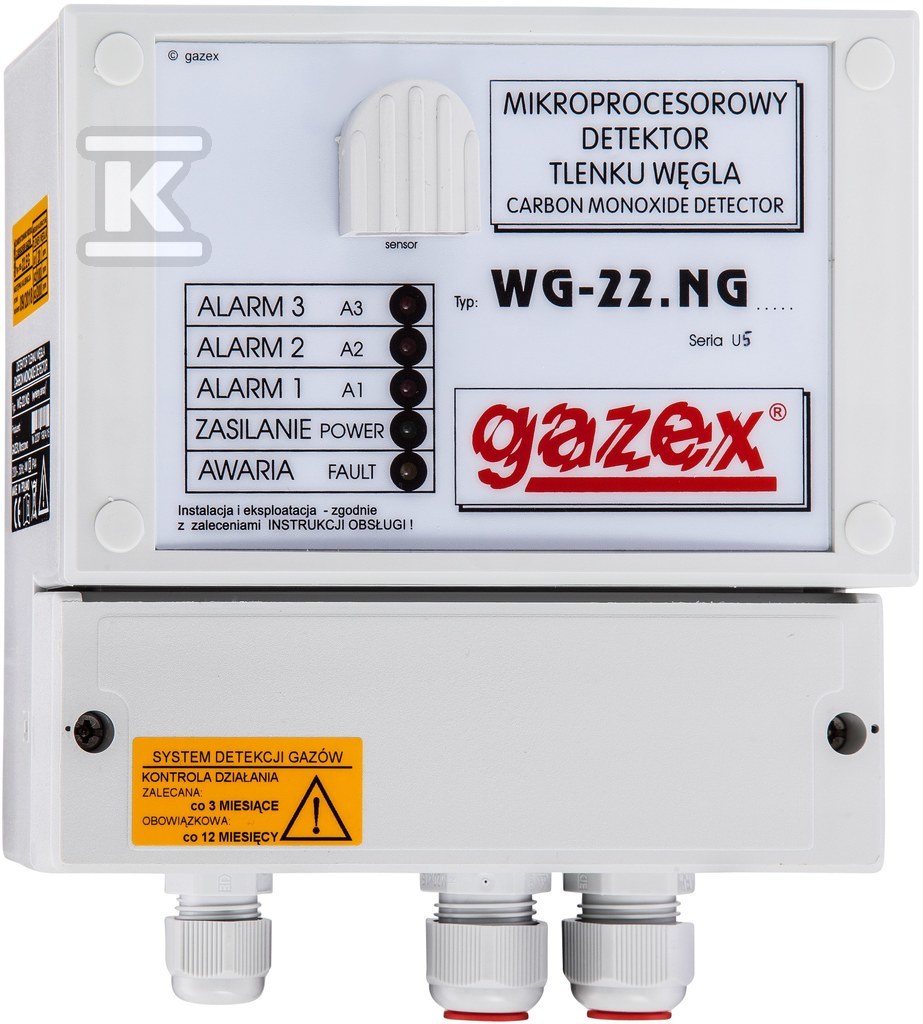 Detektor tlenku węgla WG-22.NG CO, 20/100ppm (s15), sensor p-p, zasilanie 230V, do garaży - obrazek 1