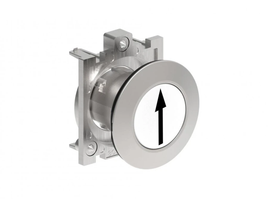 Metalowy przycisk płaski fi30mm kryty samoczynny powrót z symbolem STRZAŁKA W GÓRĘ Biały LPFB1158 - obrazek 1