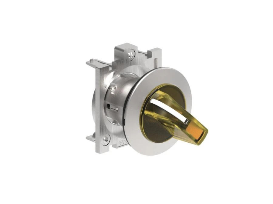 Metalowy przełącznik płaski podświetlany 3 pozycyjny 1‑0‑2 z samopowrotem z 1 do 0 fi 30mm pokrętło krótkie Żółty LPFSL1325 - obrazek 1