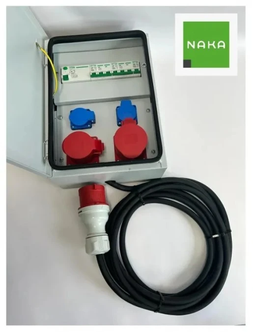 Metalowa rozdzielnica ścienna CEE 32A 16A 2x230V z bezpiecznikami FI z kablem 5m IP54 94V‑5 - obrazek 1