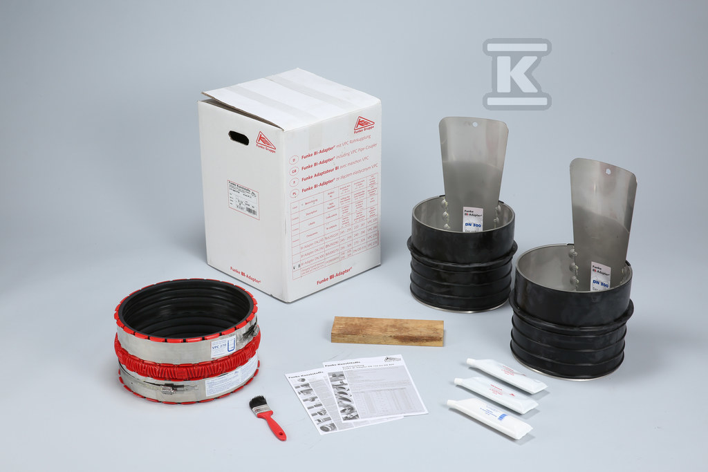 Adapter BI (zestaw) wewnątrz / wewnątrz DN400 (2 szt.) + złącze VPC 430 (1 szt.) do łączenia dwóch rur kanalizacyjnych betonowych ze stopą lub o różnej geometrii zewnętrznej BIAII400_0000 - obrazek 1
