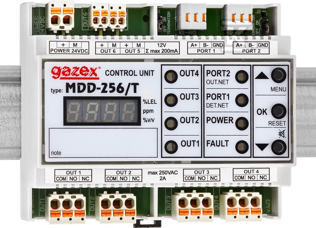 Moduł sterujący MDD-256/T nadzorczy, max 224 detekt., max 21 urządzeń dodat., 2x RS485, 4 wyj.styk., 2 wyj.alarm.12V - obrazek 1