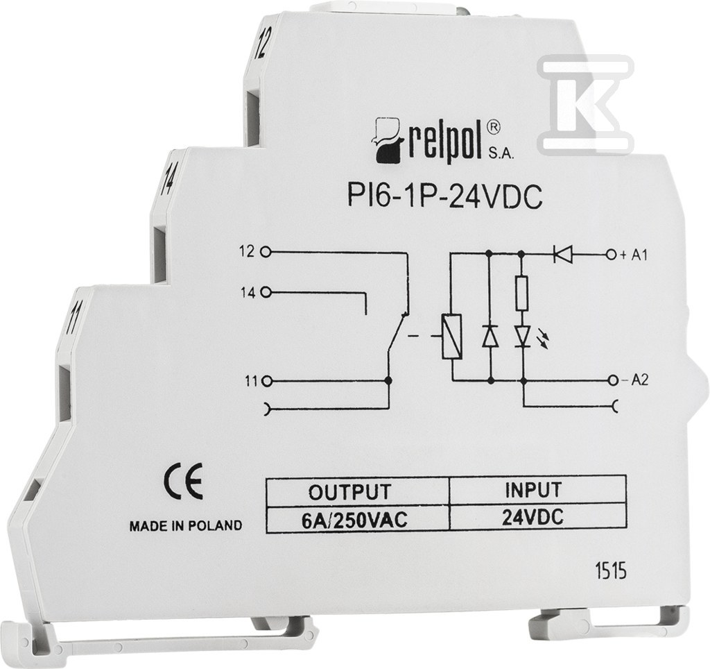 Przekaźnik RM1P6/24 przekaźnik modułowy, 24V, na szynę TS35 (1 styk no/nc, max 6A) - obrazek 1
