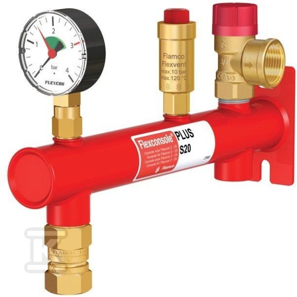 Konsola naczynia wzbiorczego c.o. FLEXCONSOLE PLUS z zaworem bezpieczeństwa 3 bar, manometrem i szybkozłączką Flexfast, przyłącza GW 3/4 cala 27996