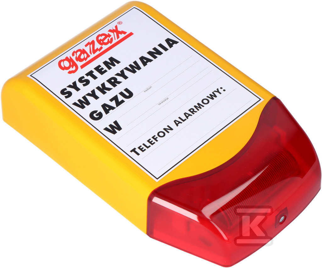 Sygnalizator optyczno-akustyczny syrena 110/103dB + lampa LED czerwona, 12V, IP44, etykieta z opisem SL-21 - obrazek 1