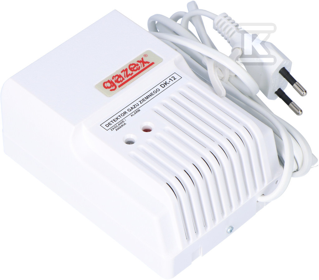 Czujnik gazu domowy detektor gazu ziemnego DK-12.Z metan, alarm 15% DGW, wyj.do syreny zewn.+ wyj. sterujące zaworem, sensor p-p, zasilanie 230V (do użytku domowego) - obrazek 1