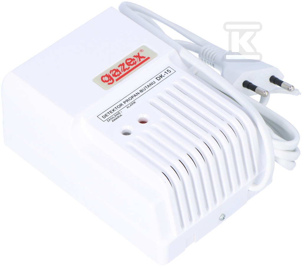 Czujnik gazu domowy detektor gazów propan-butanu DK-15 propan-butan, alarm 15% DGW, wyj.do syreny zewn., sensor p-p, zasilanie 230V (do użytku domowego) - obrazek 1