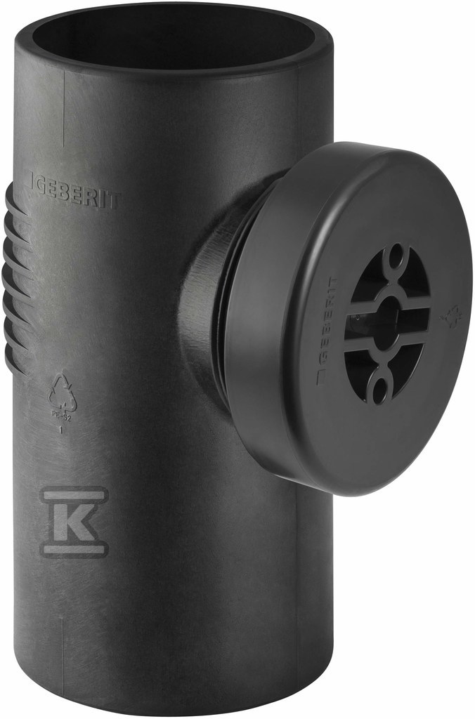 Czyszczak PE Silent-db20 HT 90/90st. z okrągłym otworem rewizyjnym, sanitarny, do kanalizacji wewnętrznej niskoszumowej, kolor czarny 308.333.14.1 - obrazek 1