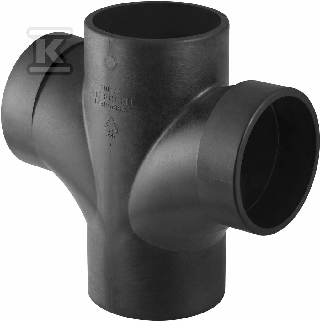Złączka wielorozgałęźna (4-rozgałęźna) PE Silent-db20 88.5st./podejście co 180st. 110x110x110, sanitarna, do kanalizacji wewnętrznej niskoszumowej, kolor czarny 310.102.14.1 - obrazek 1