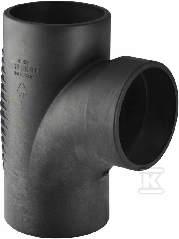 Trójnik PE Silent-db20 HT 110×110/88.5 o łagodnym promieniu, sanitarny, do kanalizacji wewnętrznej niskoszumowej, kolor czarny 310.108.14.1