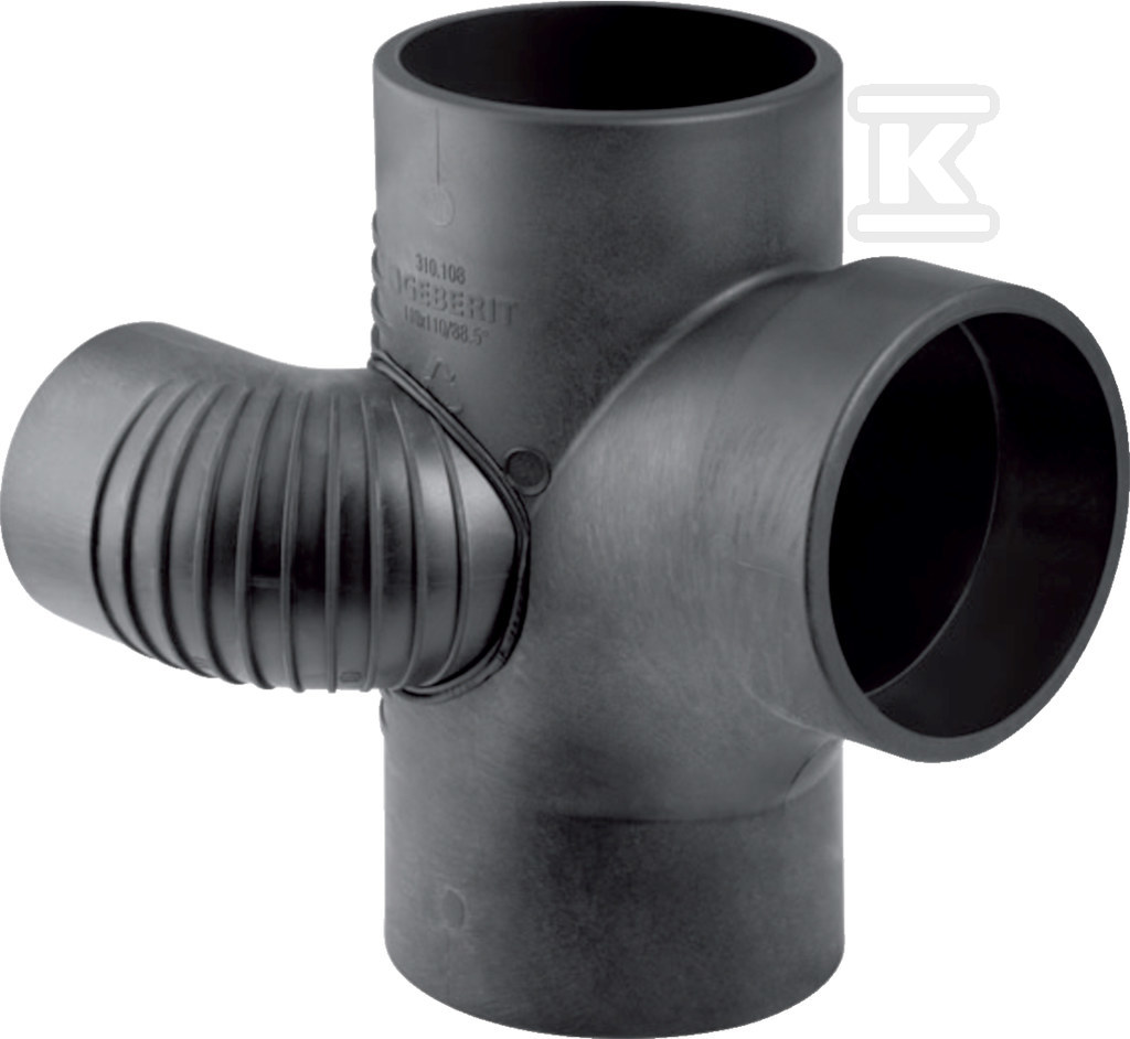 Czwórnik odsadzkowy PE Silent-db20 HT 110x110x75/88.5 prawy, dwupłaszczyznowy, sanitarny, do kanalizacji wewnętrznej niskoszumowej, kolor czarny 310.171.14.1 - obrazek 1