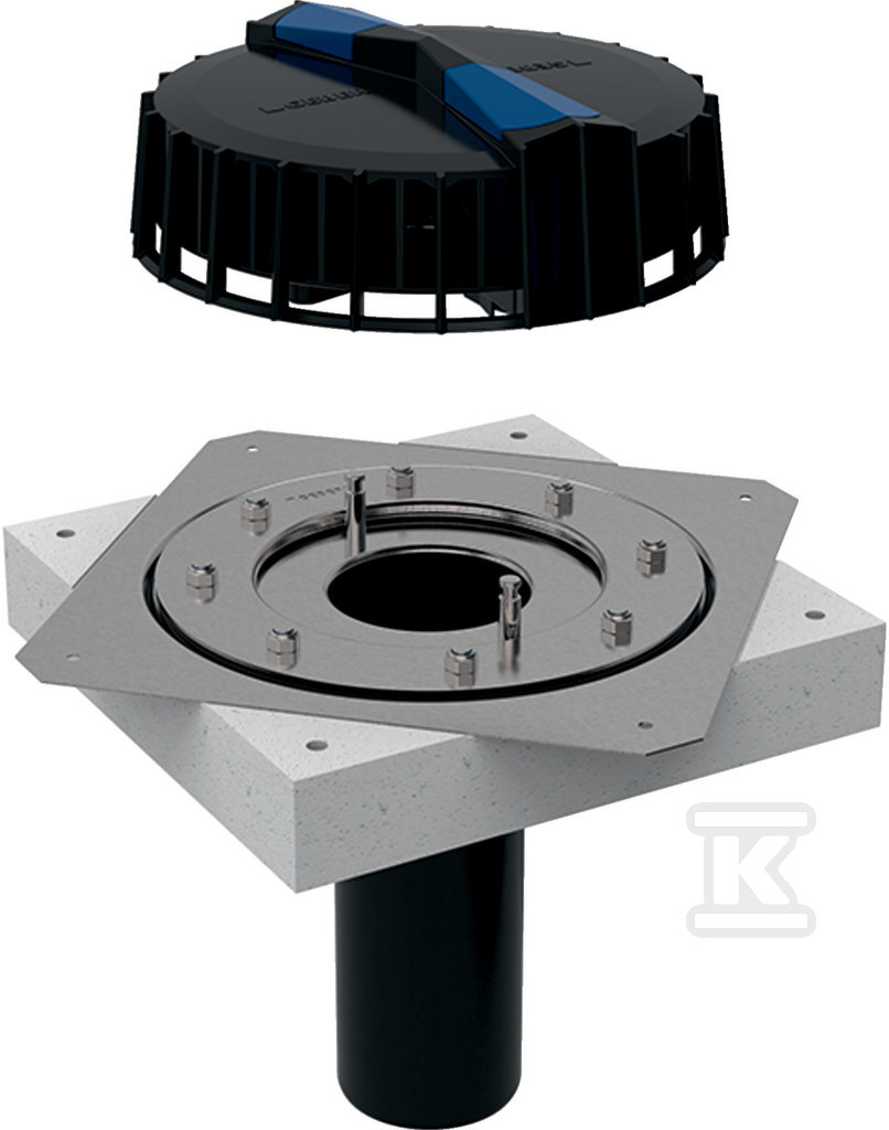 Wpust dachowy DN90 z kołnierzem mocującym, do folii dachowych, tworzywowa kratka osłonowa, odpływ pionowy, przepustowość 25l/s (Pluvia) 359.098.00.1 - obrazek 1