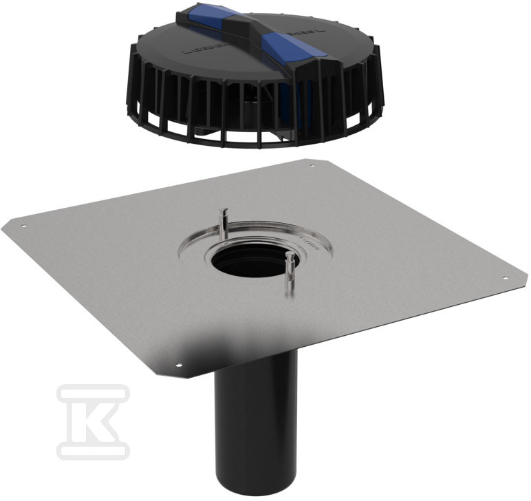 Wpust dachowy DN90 z kołnierzem przyłączeniowym, do pokryć bitumicznych, tworzywowa kratka osłonowa, odpływ pionowy, przepustowość 25l/s (Pluvia) 359.099.00.1 - obrazek 1