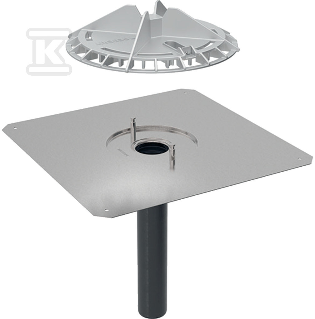 Wpust dachowy DN56 z kołnierzem przyłączeniowym, do pokryć bitumicznych, aluminiowa kratka osłonowa, odpływ pionowy, przepustowość 12l/s (Pluvia) 359.127.00.1 - obrazek 1