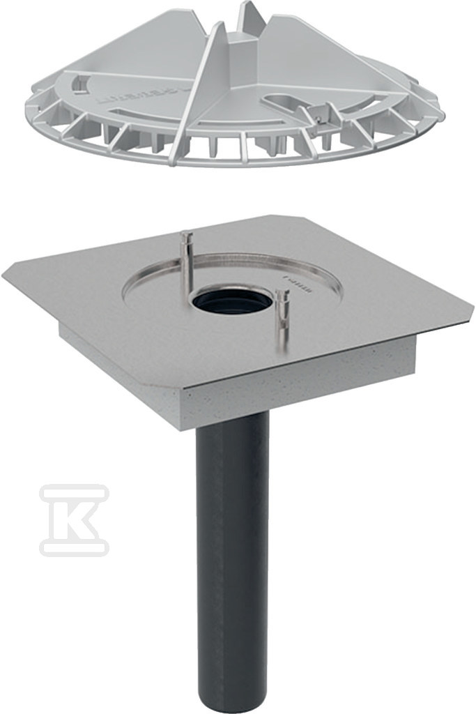 Wpust dachowy DN56 z kołnierzem przyłączeniowym do rynien zbiorczych, do przyłączania metalowych materiałów, aluminiowa kratka osłonowa, odpływ pionowy, przepustowość 12l/s (Pluvia) 359.128.00.1 - obrazek 1