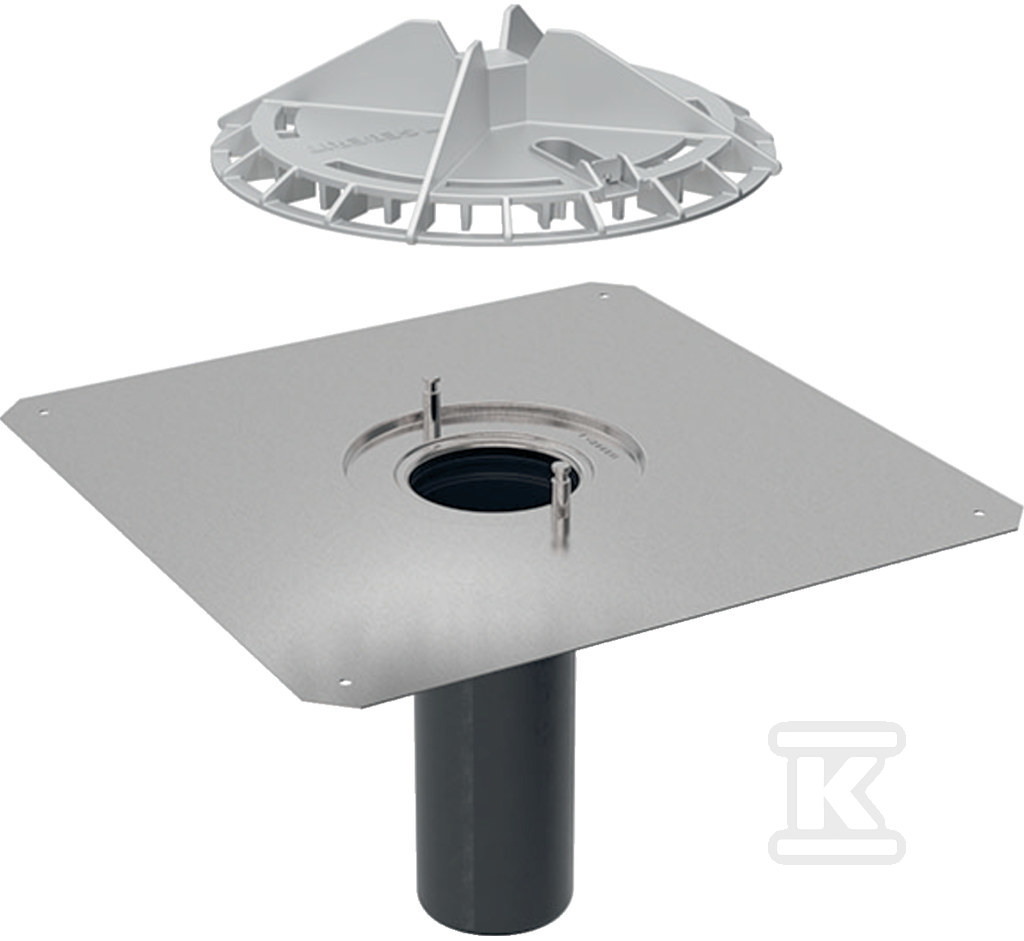 Wpust dachowy DN90 z kołnierzem przyłączeniowym, do pokryć bitumicznych, aluminiowa kratka osłonowa, odpływ pionowy, przepustowość 25l/s (Pluvia) 359.129.00.1 - obrazek 1