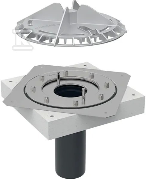 Wpust dachowy DN90 z kołnierzem mocującym, do folii dachowych, aluminiowa kratka osłonowa, odpływ pionowy, przepustowość 25l/s (Pluvia) 359.130.00.1 - obrazek 1