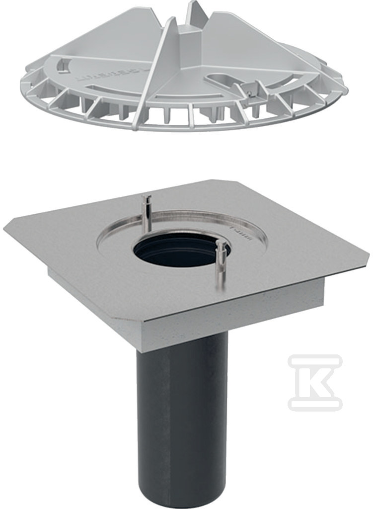 Wpust dachowy DN90 z kołnierzem przyłączeniowym do rynien zbiorczych, do przyłączania metalowych materiałów, aluminiowa kratka osłonowa, odpływ pionowy, przepustowość 25l/s (Pluvia) 359.131.00.1 - obrazek 1