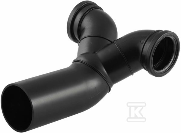 Trójnik PEHD 110×110/90 boczny przyłączeniowy rozgałęźny, niecentryczny, do podłączenia dwóch muszli wiszących WC, kolor czarny (kanalizacja HDPE) 367.904.16.1