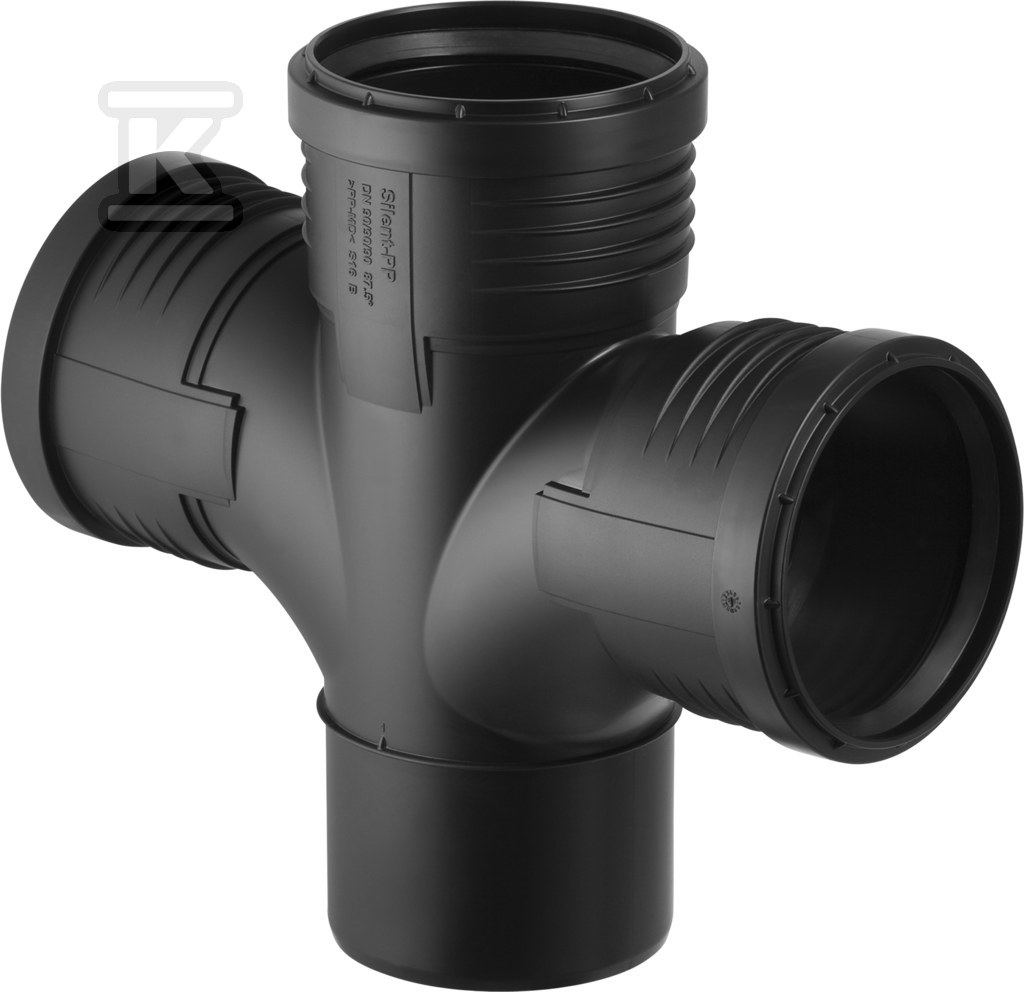 Czwórnik Silent-PP HT 90x90x90/87.5, jednopłaszczyznowy, sanitarny, do kanalizacji wewnętrznej niskoszumowej, kolor czarny 390.466.14.1 - obrazek 1