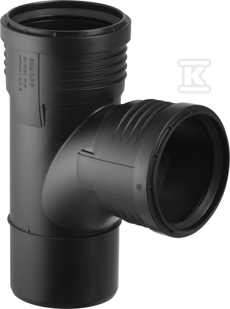 Trójnik Silent-PP HT 110x90/87.5 sanitarny, do kanalizacji wewnętrznej niskoszumowej, kolor czarny 390.554.14.1 - obrazek 1