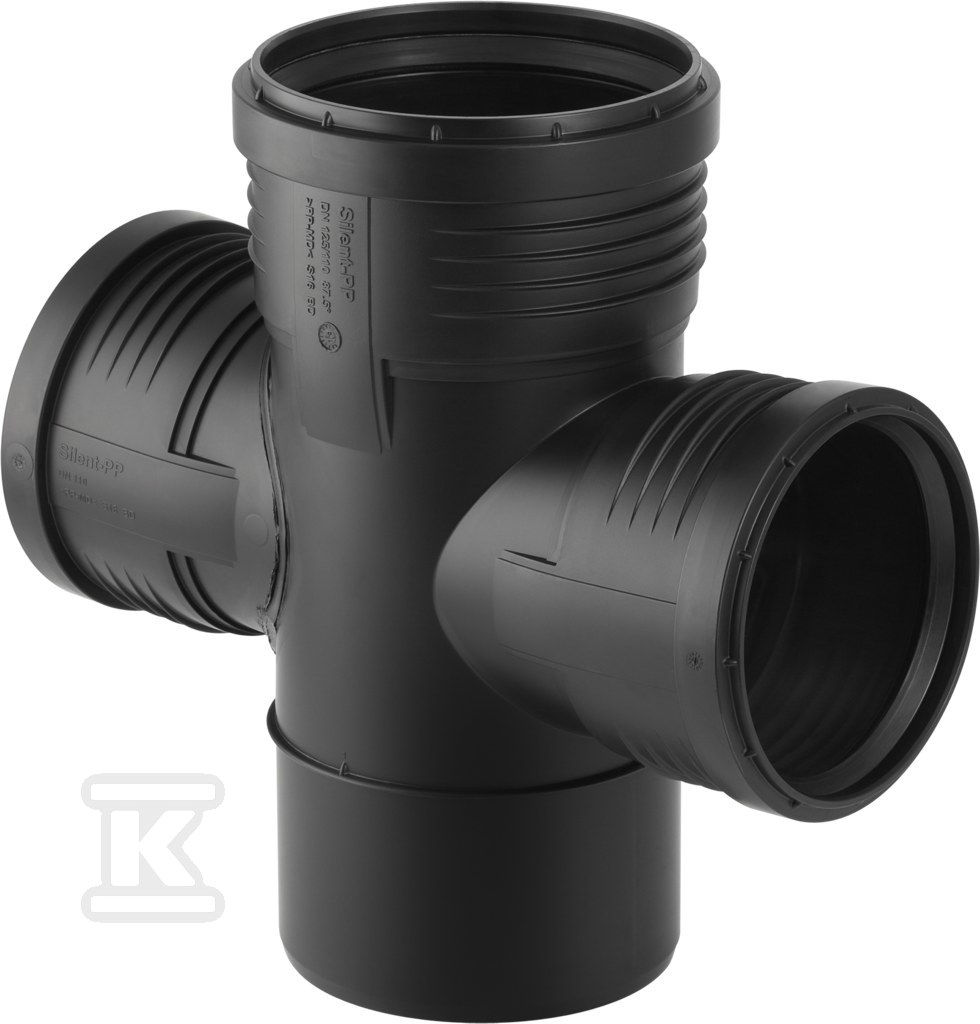 Czwórnik Silent-PP HT 125x110x110/87.5, jednopłaszczyznowy, sanitarny, do kanalizacji wewnętrznej niskoszumowej, kolor czarny 390.665.14.1 - obrazek 1