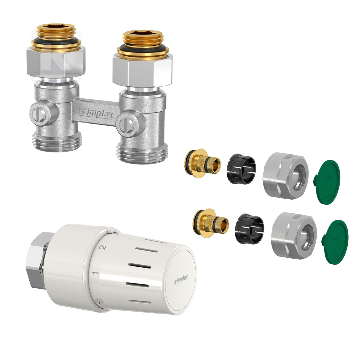 Zestaw termostatyczny z głowicą TC-S3 M30x1,5, dwururowym blokiem kurków prostym MD1/50 1/2"-3/4"E i kompletem złączy 16x2,0? F31005 - obrazek 1