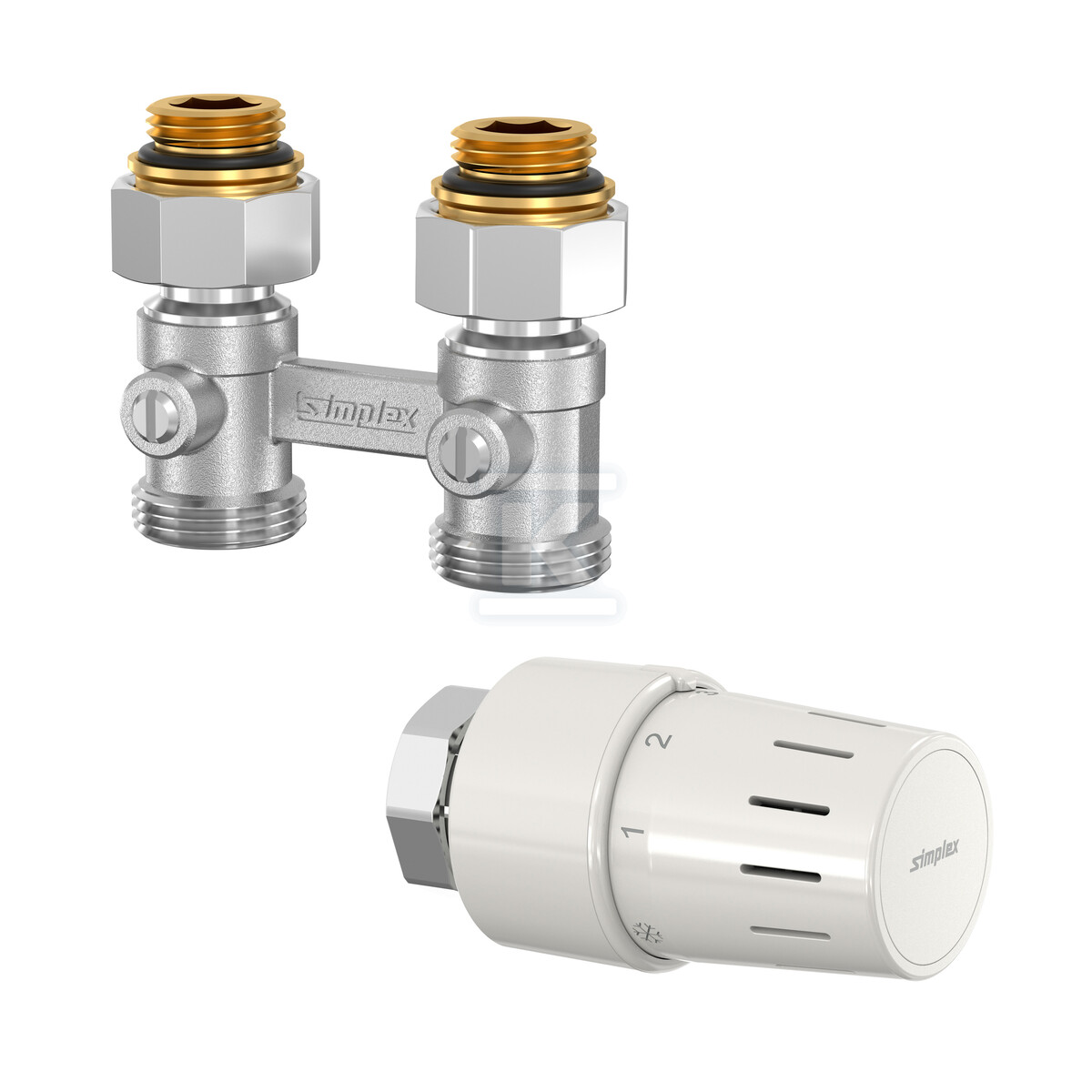 Zestaw termostatyczny z głowicą TC-S3 M30x1,5 i dwururowym blokiem kurków prostym MD1/50 1/2"-3/4"E? F31009 - obrazek 1
