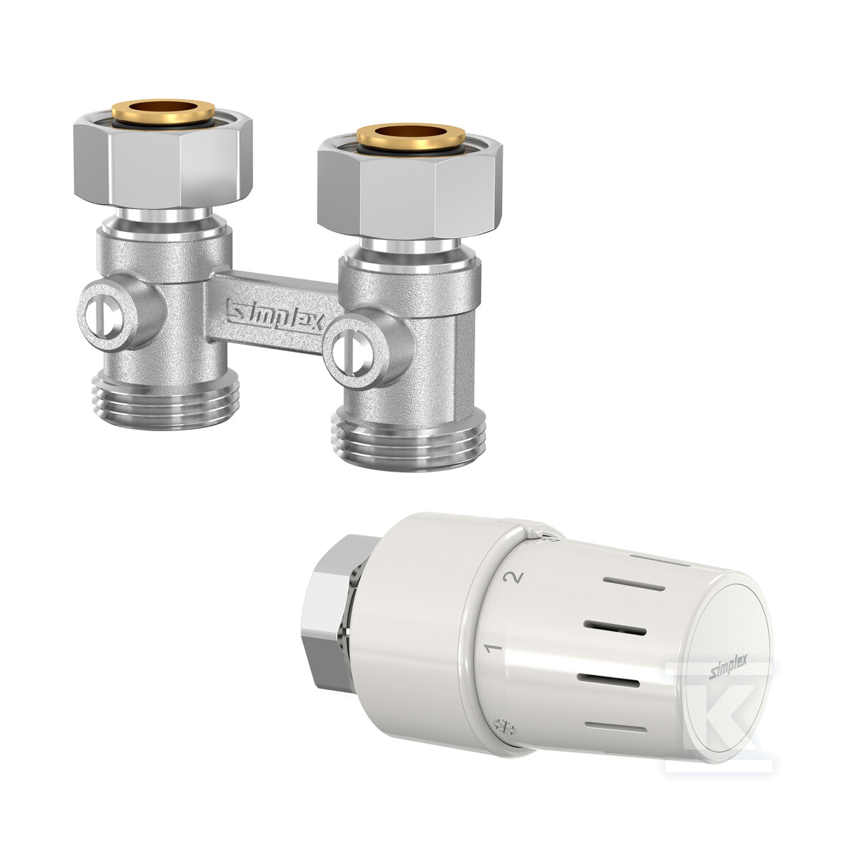 Zestaw termostatyczny z głowicą TC-S3 M30x1,5 i dwururowym blokiem kurków prostym MD2/50 3/4"-3/4"E? F31011 - obrazek 1