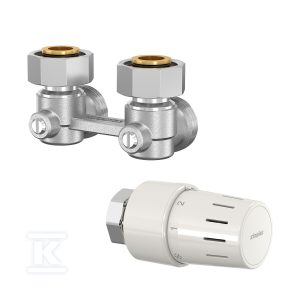 Zestaw termostatyczny z głowicą TC-S3 M30x1,5 i dwururowym blokiem kurków kątowym ME2/50 3/4″-3/4″E? F31012 Zestaw termostatyczny z głowicą TC-S3 M30x1,5 i dwururowym blokiem kurków kątowym ME2/50 3/4″-3/4″E? F31012