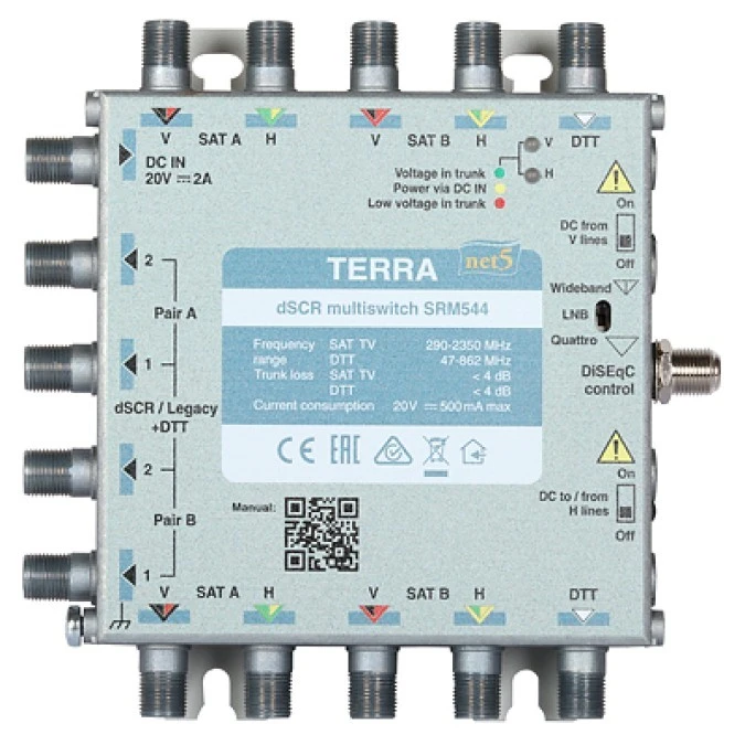 Multiswitch przelotowy SRM‑544 Terra z aktywnym torem FM/DAB/DVB‑T i wbudowanym AGC ‑ klasa A system Digital SCR/Unicable - obrazek 1