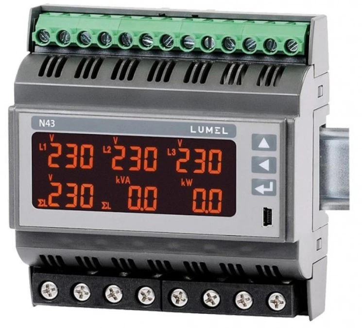 Miernik sieci trójfazowej wej.I 1A/5A, X/1A, X/5A wej.U 3 X 230/400V zas. 85‑253VAC 90‑300VDC N43 12100M0