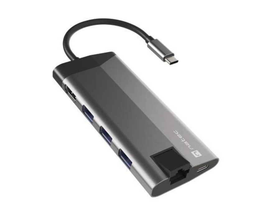 MULTIPORT ADAPTER NATEC FOWLER PLUS USB‑C‑HUB USB 3.0 3X, HDMI 4K, USB‑C PD, RJ45, SD, MICRO SD