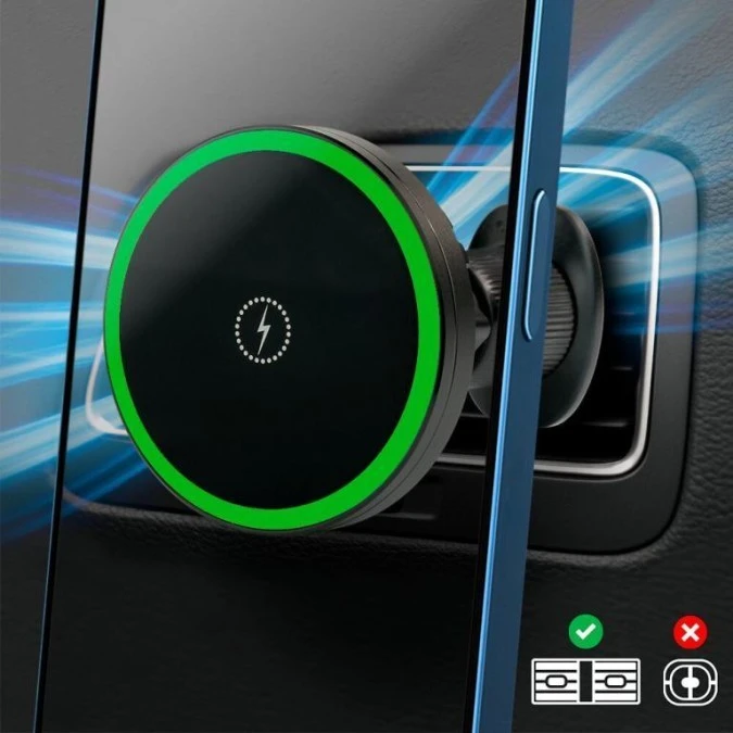 Magnetyczny uchwyt samochodowy z ładowarką indukcyjną zgodny z MagSafe everActive MC‑W15 PRO 15W - obrazek 2