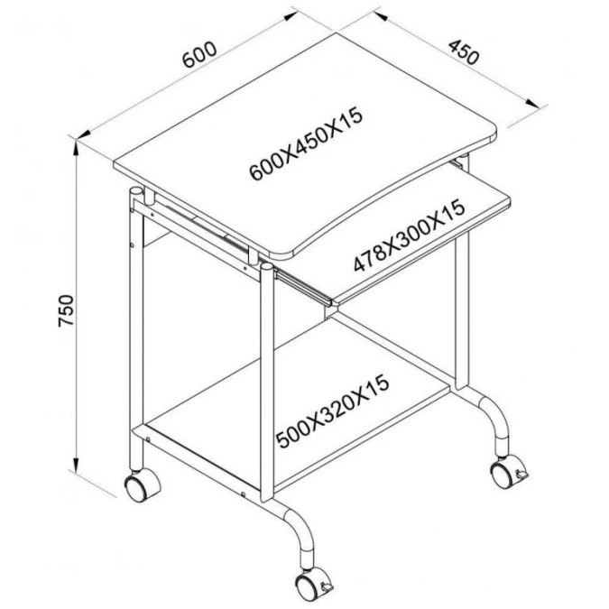 Małe Mobilne Biurko Komputerowe 600x450 Białe - obrazek 3