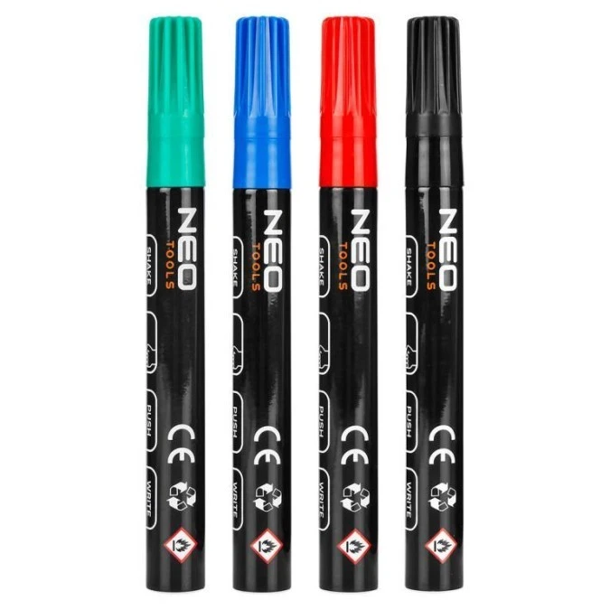 Marker budowlany gruby, 4 kolory, permanentny, wodoodporny, lakierowy, aluminiowy, 4 szt. - obrazek 1