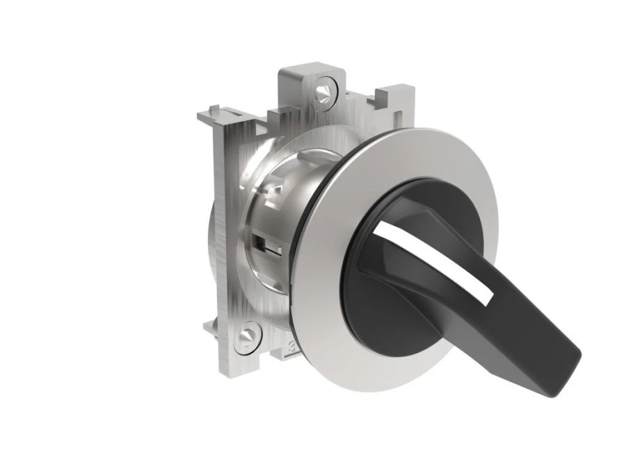 Metalowy przełącznik płaski 3 pozycyjny 1‑0‑2 bez samopowrotu fi 30mm pokrętło długie LPFS230 - obrazek 1
