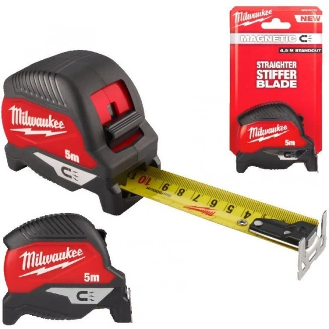 Miara zwijana metrówka 5m / 30mm MAGNETIC nylon czarno‑czerwona MILWAUKEE - obrazek 1