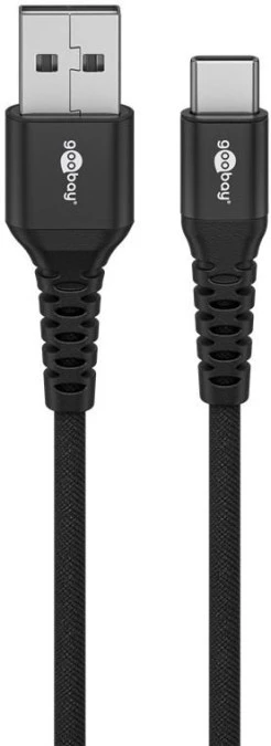 Miękki kabel USB‑C do USB‑A tekstylny, z metalowymi złączami, czarny 74526 /1m/