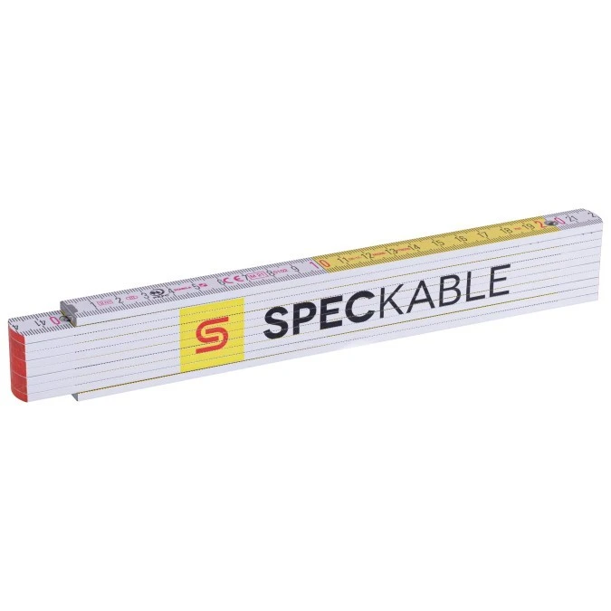 Miara składana metrówka drewniana z kątami 2m/17mm biała‑żółta SPEC KABLE - obrazek 1