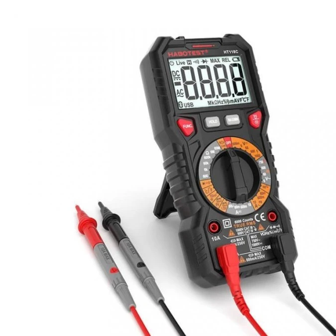 Multimetr cyfrowy z latarką Habotest HT118C, True RMS, NCV, testowanie akumulatorów - obrazek 1