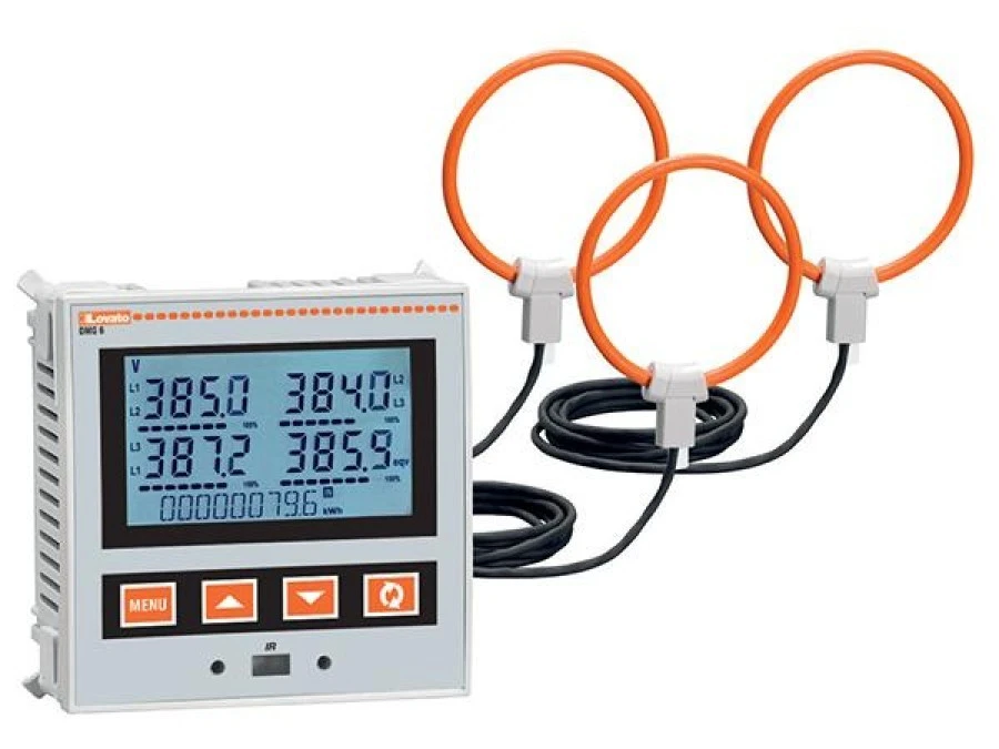 Miernik cyfrowy, tablicowy, LCD z ikonami i RS‑485, 3 cewki rogowskiego w komplecie, maks. 500A, fi50mm DMG611R0500 - obrazek 1