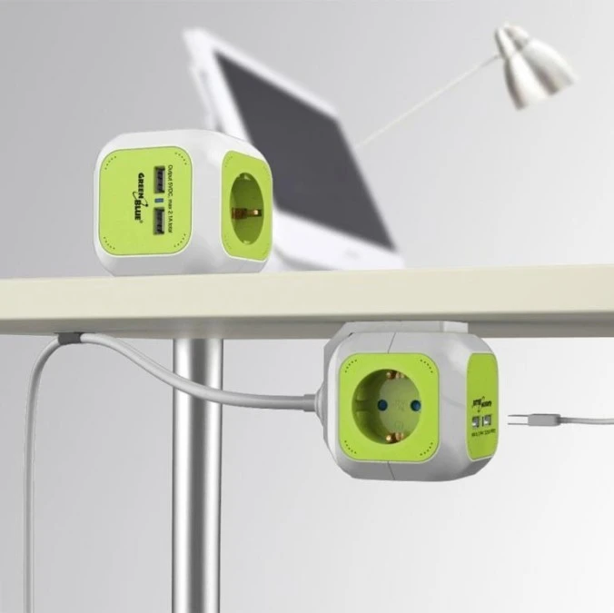 MagicCube poczwórne gniazdko prądowe, 2 wejścia usb 1,4m GreenBlue GB118G wersja niemiecka GB118 - obrazek 2