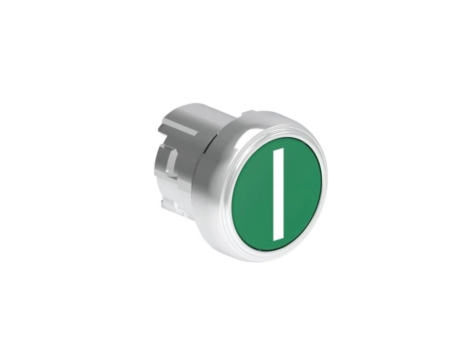 Metalowy przycisk fi22mm kryty samoczynny powrót z symbolem I Zielony LPSB1113 - obrazek 1
