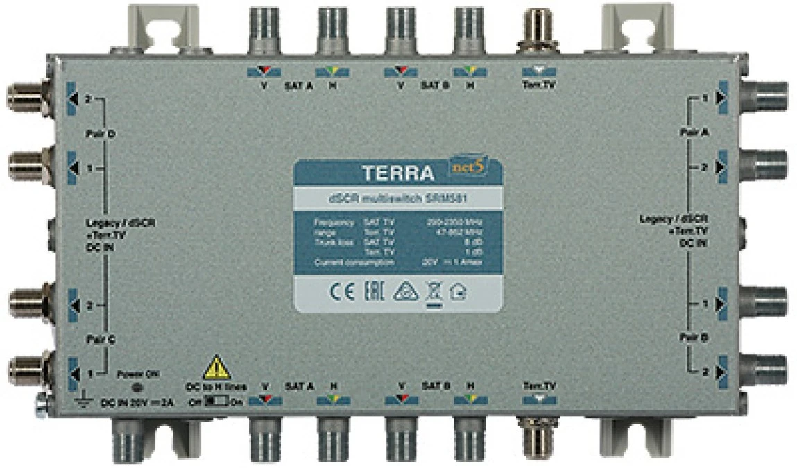 Multiswitch przelotowy SRM‑581 (290...2340 MHz) Terra z AGC ‑ klasa A z aktywnym torem TV Digital SCR/Unicable - obrazek 1