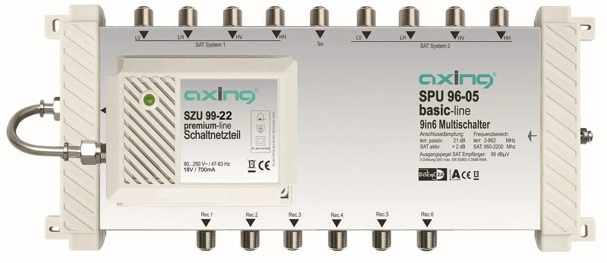 Multiswitch 9/6 SPU 96‑05 z pasywną tv naziemną 9 wejść / 6 wyjść SPU 96‑05