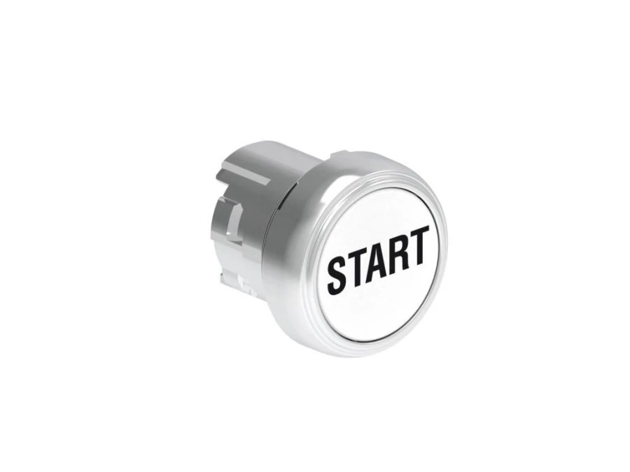Metalowy przycisk fi22mm kryty samoczynny powrót z symbolem START Biały LPSB1168 - obrazek 1